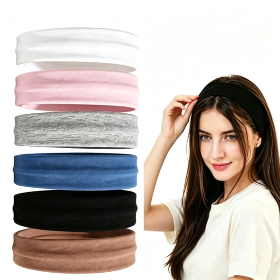 6 Pack Stretchy Wide Headbands, Soft Breathable Non Slip Sports Sweatbands, Fashion Hair Accessories for Workout, Yoga, Face Washing & Daily Casual