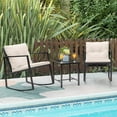 thumbnail image 2 of Greesum 3 Pieces Rocking Wicker Bistro Set, Patio Outdoor Furniture Conversation Sets with Porch Chairs and Glass Coffee Table, Beige, 2 of 7