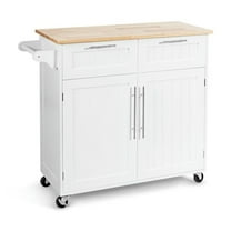Topcobe Heavy Duty Rolling Kitchen Cart with Tower Holder and Drawer, Portable Kitchen Island, Kitchen Carts on Wheels with Storage, White