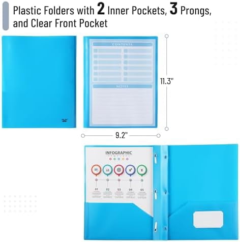 - Plastic Folders with Pockets and Prongs, 36 Pack, Letter Size, Blue, Flexible Plastic Folders with Prongs, Clear Front Pocket and Card Slot