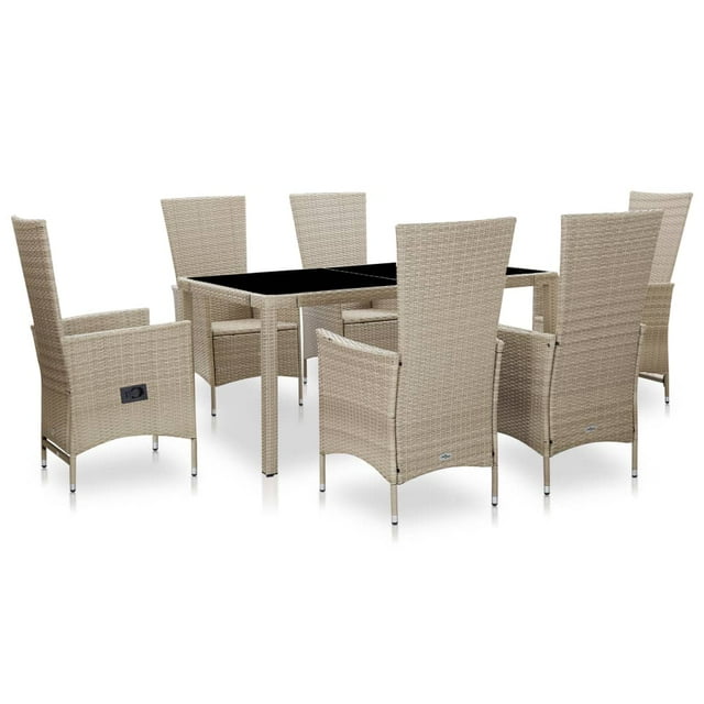 vidaXL Ensemble de Salle à Manger d'Extérieur 7 Pcs avec Coussins en Rotin Poly Beige