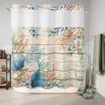 thumbnail image 6 of No Hook Shower Curtain, Beige Beach Coastal Shower Curtains for Bathroom with See Through Top Window, Summer Nautical Coral Shell Botanical Vintage Waterproof & Washable Bath Curtain Standard 72"x72", 6 of 9