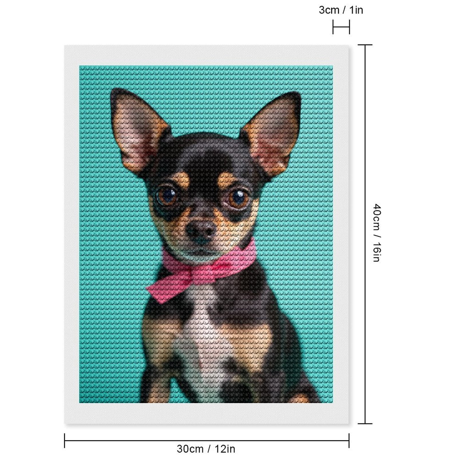 Diamond Art Kits for Adults, Small Dog Pink Ribbon Portrait 5D Diamond Painting Kits for Adults Beginners, DIY Full Drill Diamond Painting, Gem Art and Crafts 12x16
