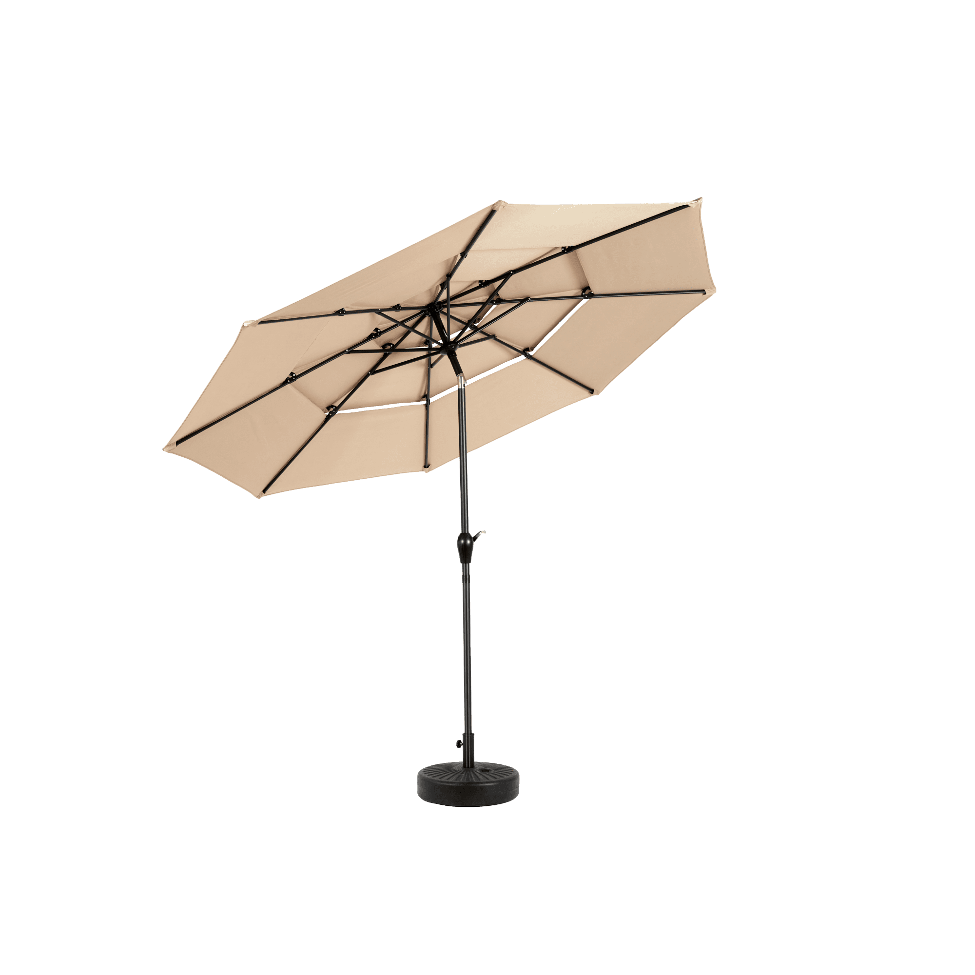 Leumius 10ft Outdoor Patio Umbrellas for Outside,3 Tier Auto-tilt Vented Market Table Umbrella for Backyard, Deck, Garden,Khaki(Base Not Included)