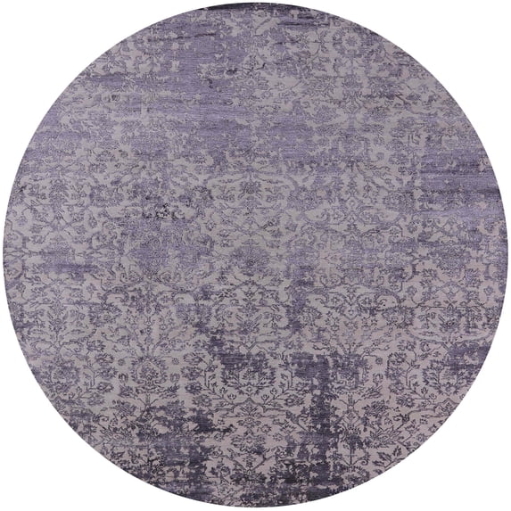 Ahgly Company Indoor Round Mid-Century Modern Purple Oriental Area Rugs, 4' Round