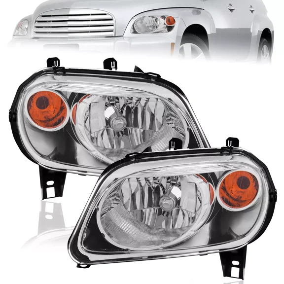 MOSTPLUS Pair Chrome Housing Headlights for 2006-2011 Chevy HHR GM2502262 with Front Lamps