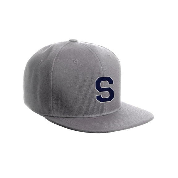 Classic Snapback Hat Custom A to Z Initial Letters, Light Grey Cap White Navy