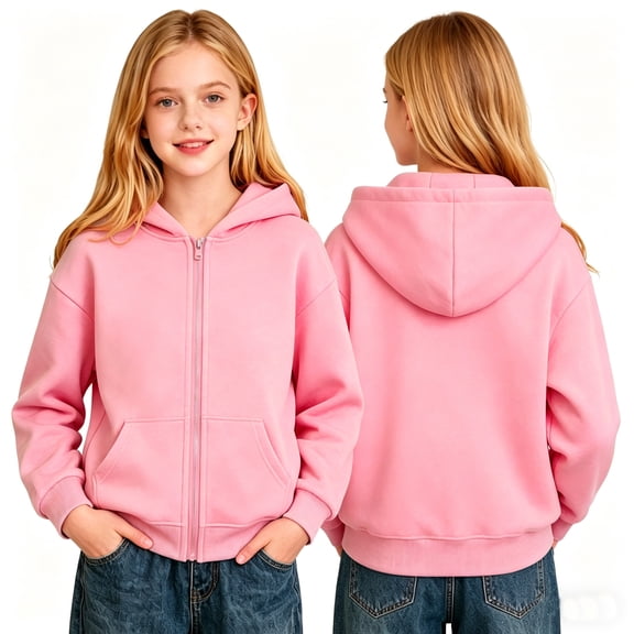 Dwellite Girls Lightweight Zip-Up Hoodie for Kids Soft Casual Hooded Sweatshirt with Pocket 5-15 Years Watermelon Red 100