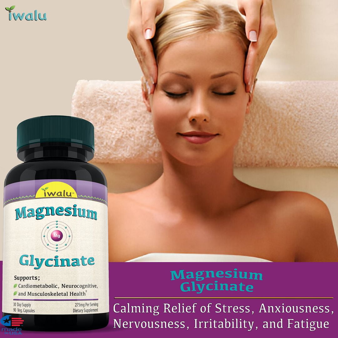 iwalu Magnesium Glycinate | Relaxation & Sleep Support | Calming - Helps Reduce Stress - Supports Muscle, Bone & Joint Health | Pure Bioavailable Potent - 90 Count | NSF Certified & USA Made