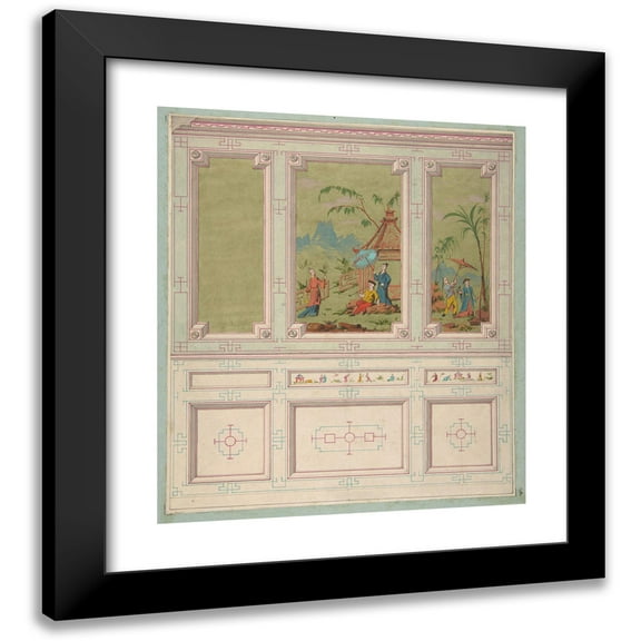 Jules-Edmond-Charles Lachaise 12x14 Black Modern Framed Museum Art Print Titled - Design for Wall Panels Decorated with Chinoiserie Scenes (19th Century)