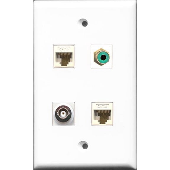 RiteAV 1 Port RCA Green and 1 Port BNC 2 Port Cat6 Ethernet White Wall Plate