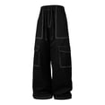 thumbnail image 2 of TKKCS Mens Wide Leg Cargo Pants Elastic Drawstring Waist Loose Fit Workwear Contrast Stitch Outdoor Casual Pants with Multi Pockets Black S, 2 of 4