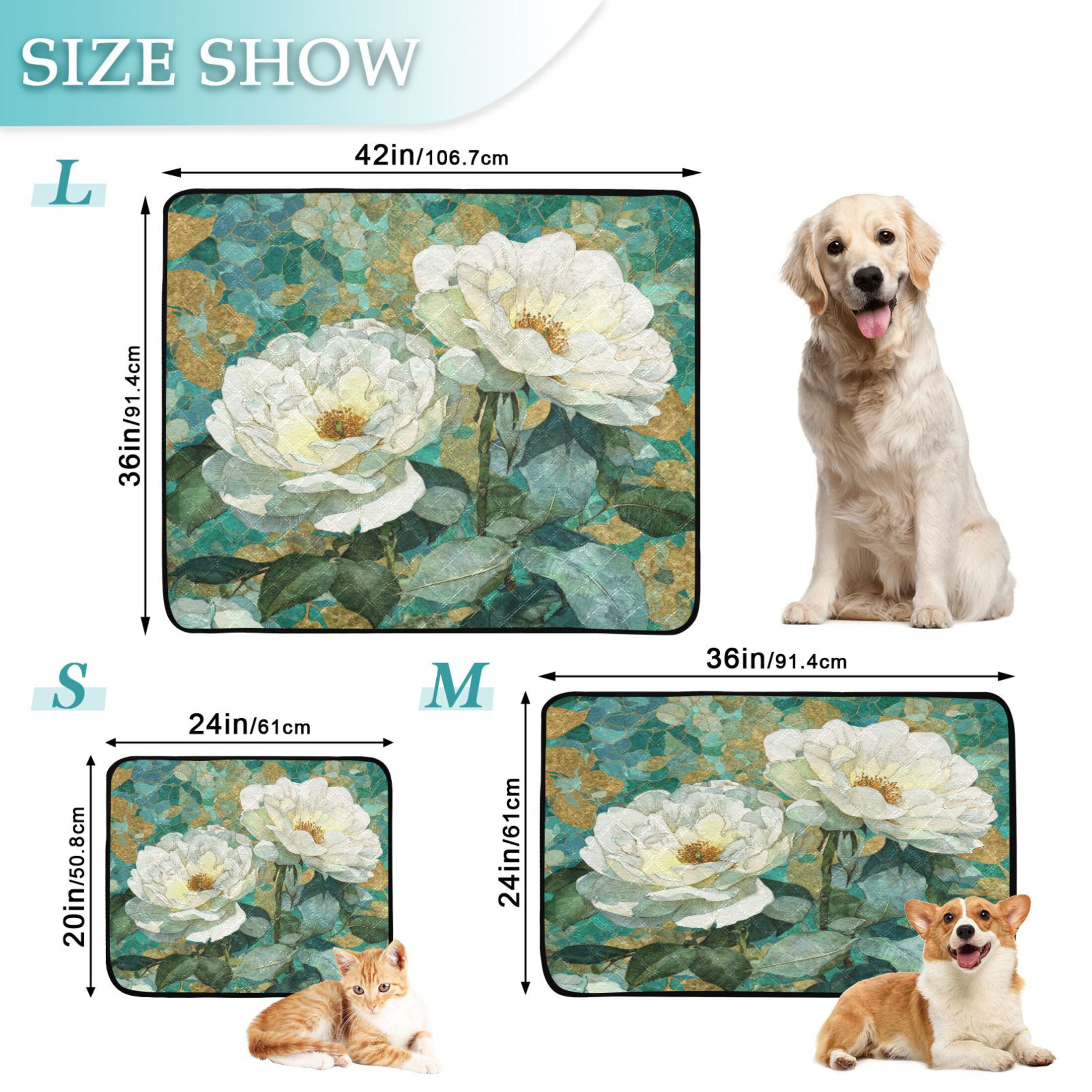 Qxltty White Peonies Cat litter Pads Pet Set of 2 Diaper Mats Center Anti-leakage Layer Absorbent Soft and Comfortable