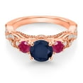 thumbnail image 2 of Gem Stone King 18K Rose Gold Plated Silver Blue Sapphire Red Ruby and White Moissanite Engagement Ring for Women (1.68 Cttw, Gemstone September Birthstone, Round 6MM and 3MM, Size 8), 2 of 4