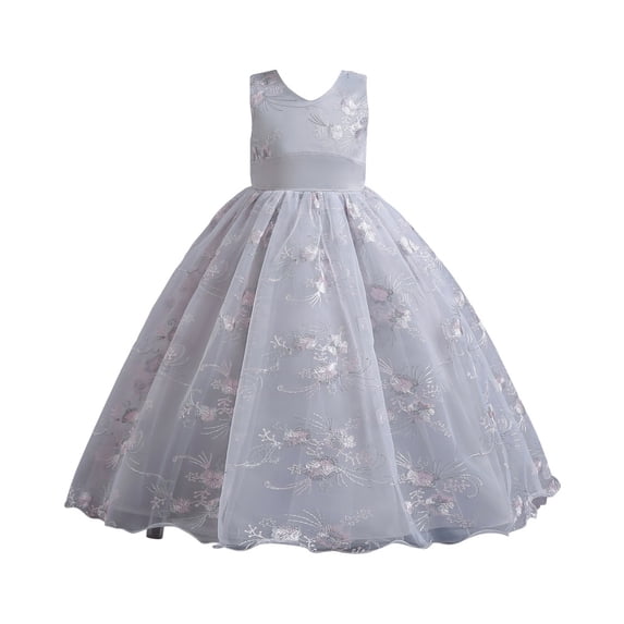 3-13Years Girls Lace Wedding Dress Sleeveless Flower Princess Embroidered Tulle Birthday Party Dresses