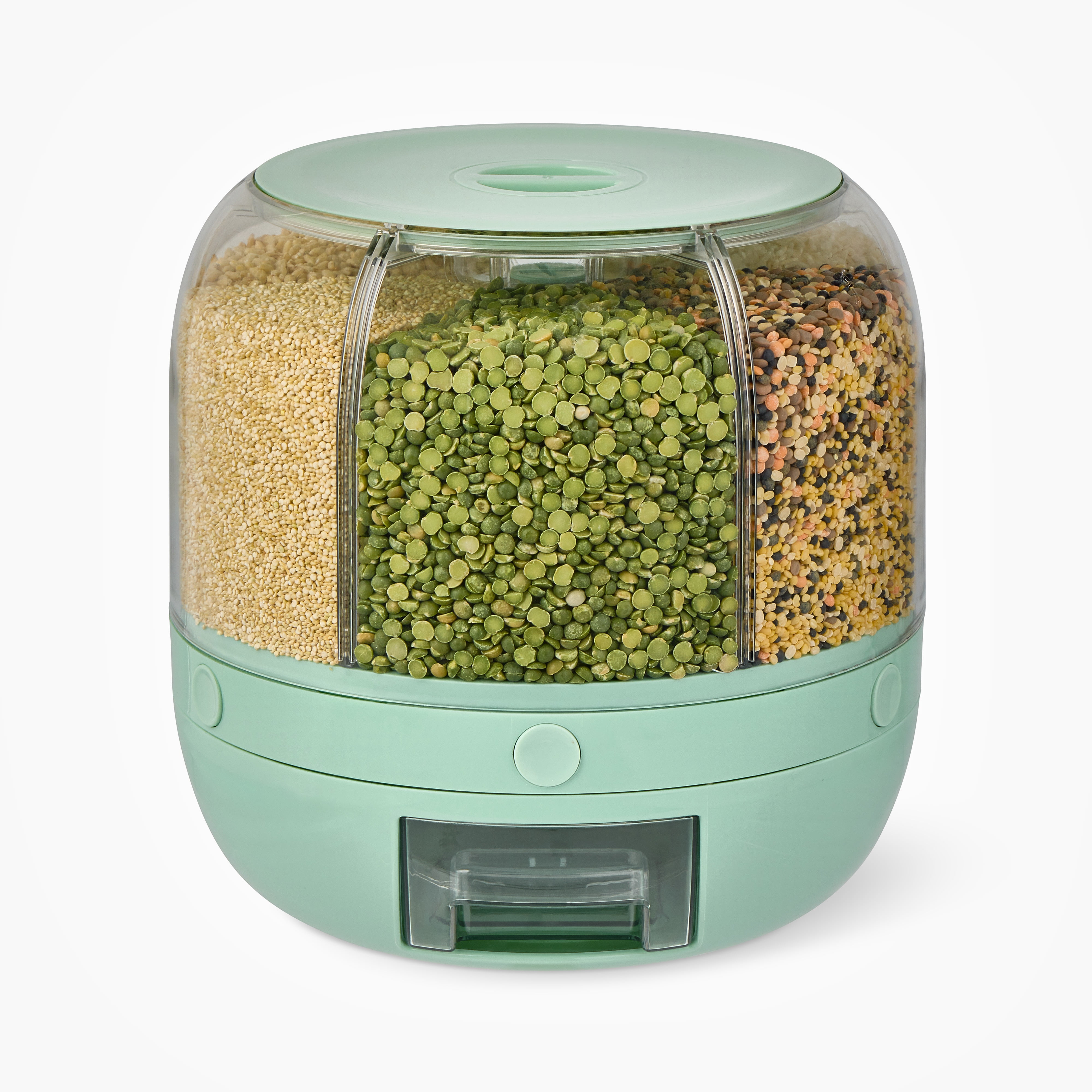 Thyme & Table 6 Section Rotating Plastic Food Storage Dispenser with Removable Drawer, Green