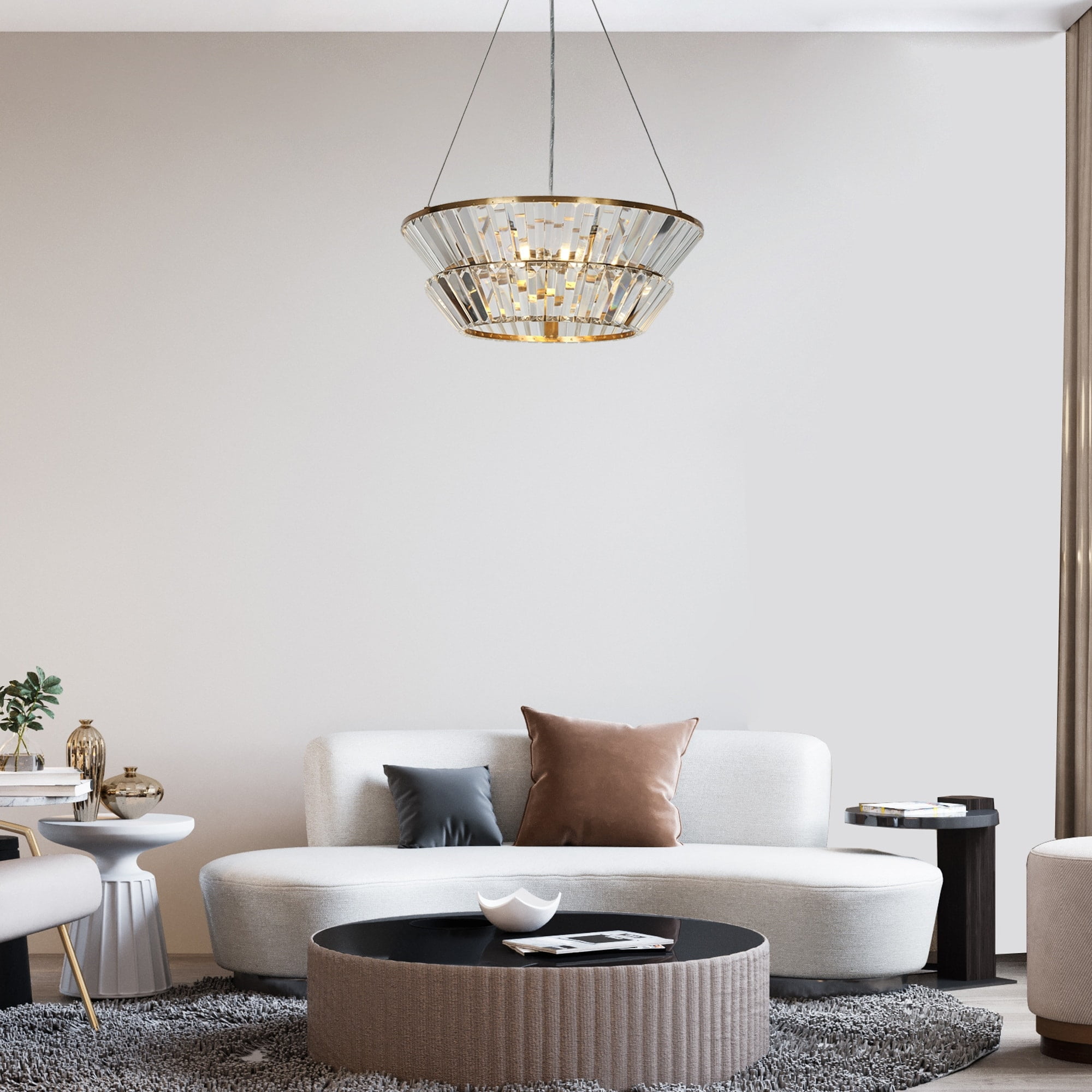 LNC Feinaqy 3-Lights 19.7" Modern Luxury Two-Tier Fluted Crystal Chandelier, Gold