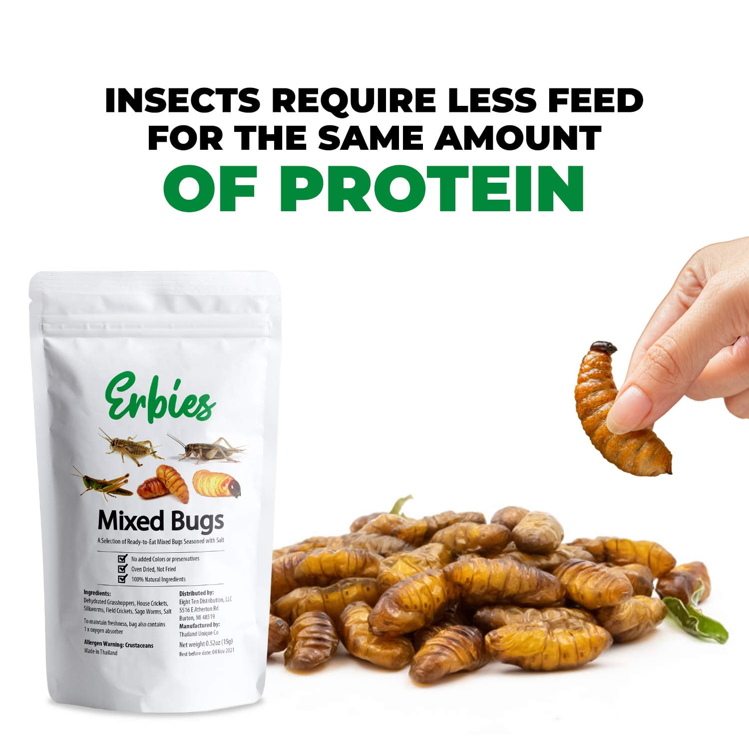Erbies Edible Bugs Mixed Trail Mix, 15g Bag, Seasoned and Crunchy Insects, Crickets, Grasshoppers, Silkworm Pupae, and Sago Worms, Protein Packed Snack, Fun Gift Idea (1-Pack)