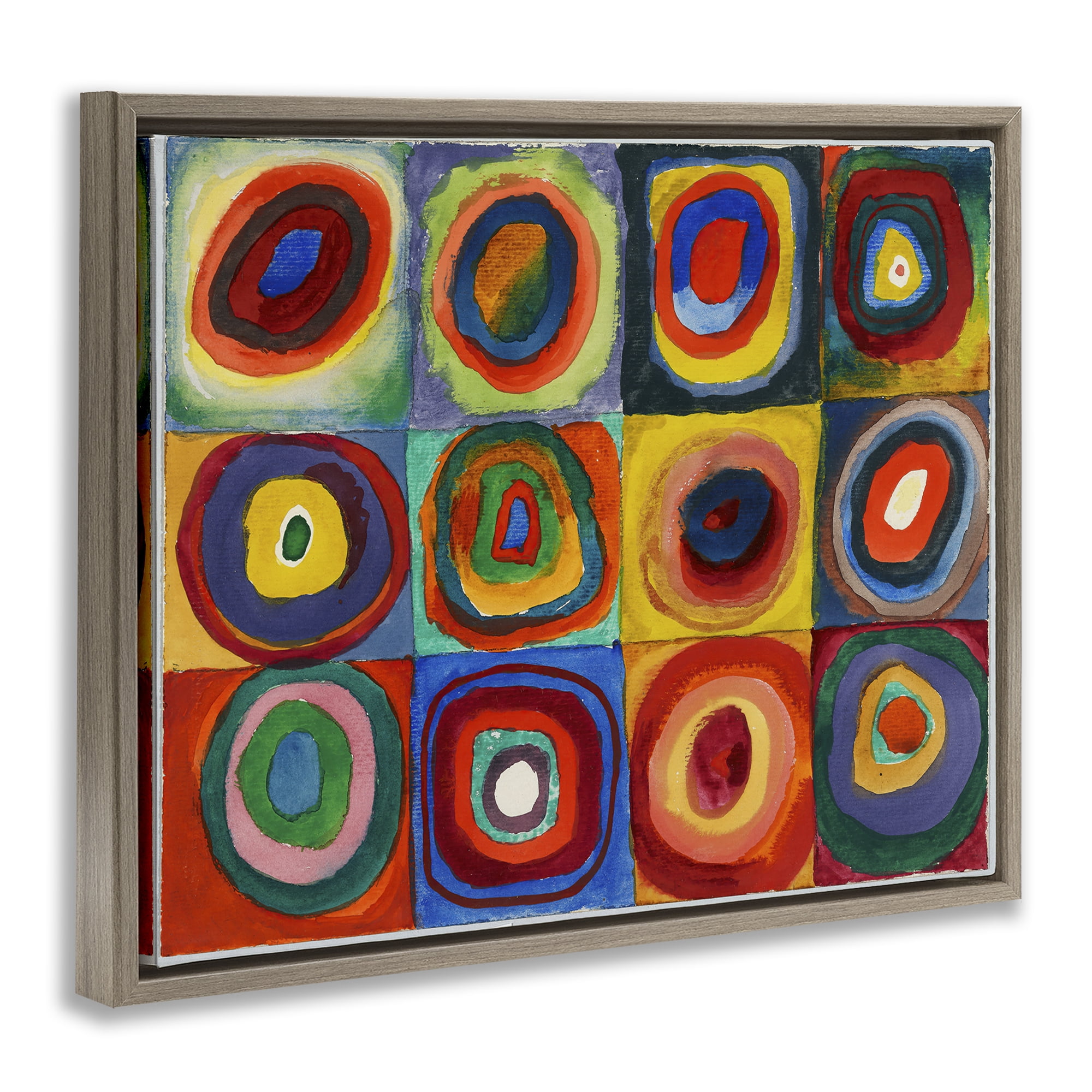 Stupell Industries Kandinsky Classic Circles Abstract Painting Brown Floater Framed Canvas Art Print Wall Art, 21 x 17