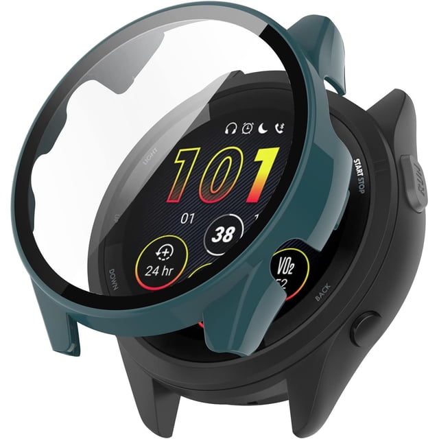KOMI Compatible avec Garmin Forerunner 265S Étui de Protection, Étui de Protection PC Résistant aux Rayures avec Protecteur d'Écran en Verre Trempé HD pour Garmin Forerunner 265S (Pas 265)(Vert)
