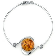 Genuine Baltic Amber Solitaire Bangle Bracelet in Sterling Silver