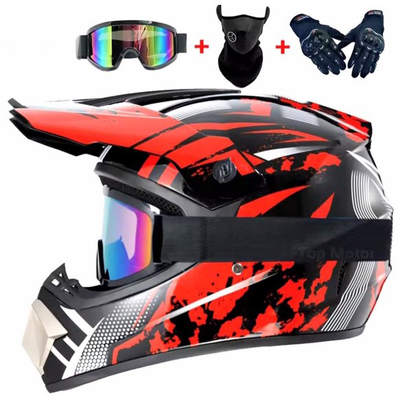 Casco de Motocross Enduro SVIII/RED3269 Incluye Goggles, Bacalava, Guantes 4 Piezas En 1