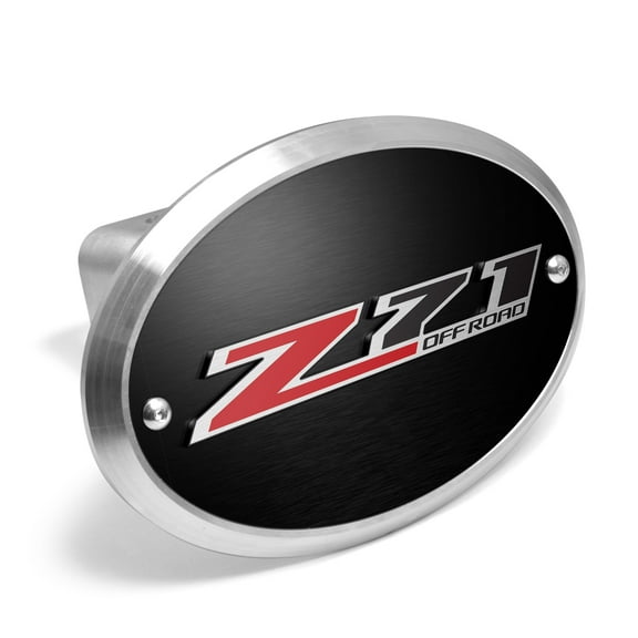 Chevrolet Z71 Off Road 3D Logo on Black Oval Billet Aluminum 2 inch Tow Hitch Cover