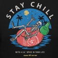 thumbnail image 2 of Teelocity Men's Sriracha "Stay Chill" relaxing Skeleton on floating chili sauce tube Black Relaxed Fit Short Sleeve Graphic T-Shirt, 2 of 3