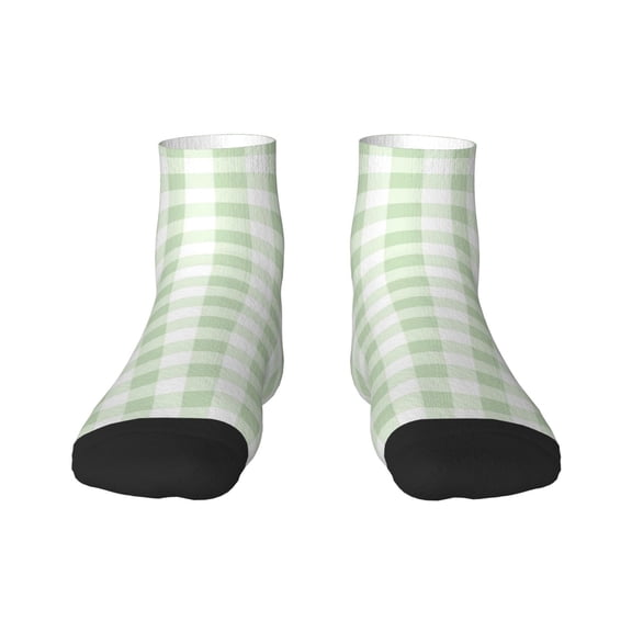 Fuzoiu Green Checkboard Print Adult Socks, Crew Moisture-wicking Socks, Unisex Cushion Crew Socks,Casual Sports Ankle Socks