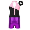 thumbnail image 4 of YONGHS Kids Girls Hollow Back Metallic Gymnastic Leotard with Sports Shorts 2Pcs Tracksuit Pink&Purple 14, 4 of 7