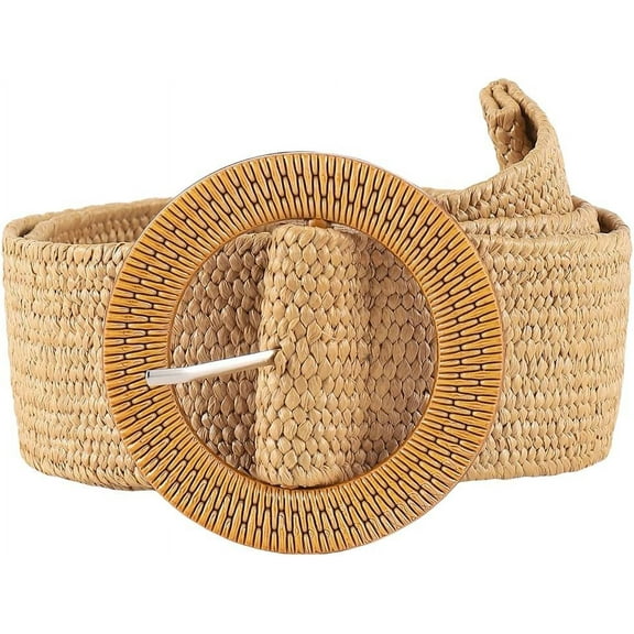 YooGuoGuo Women's Round Buckle Elastic Straw Belts Boho Waist Belt