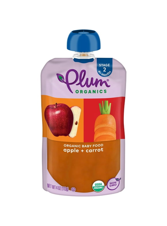 Plum Organics Stage 2 Organic Baby Food Pouch, Apple and Carrot, 4 oz Pouch
