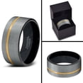 thumbnail image 4 of Tungsten Wedding Band Ring 8mm for Men Women Black & 18K Yellow Gold Plated Offset Line Pipe Cut Brushed Polished Lifetime Guarantee, 4 of 4