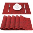 thumbnail image 1 of Juego de 6 manteles individuales (hoja roja) de PVC antideslizantes, lavables, resistentes al calor, rectangulares (45 x 30 cm) para comedor, mesa de cocina o comedor, 1 of 5