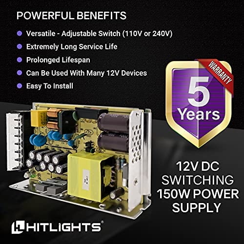 HitLights 12vdc Fuente de alimentación 150W 12.5A Convertidor de poten