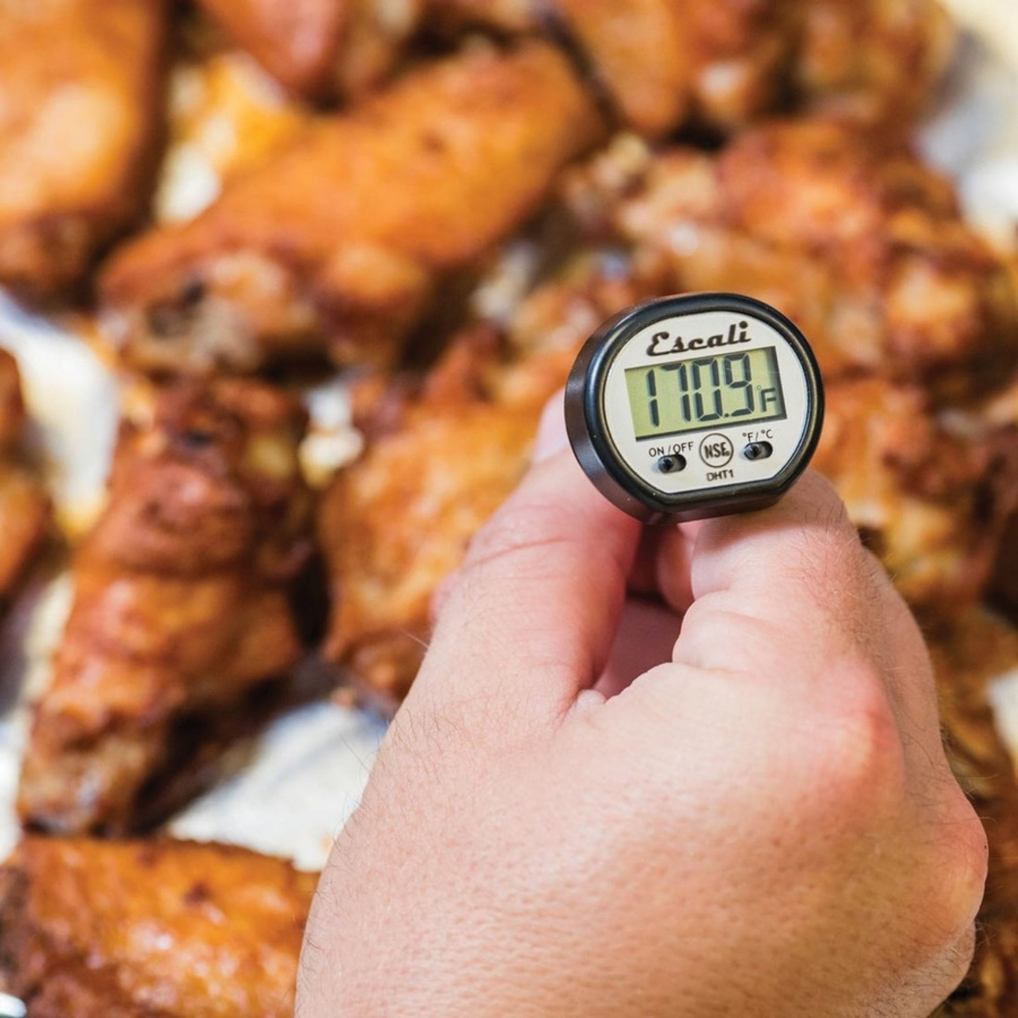 Escali Digital Display Kitchen Thermometer, Target Cooking for Meat, Anti Roll Design Extend Probe Holder NSF Certified