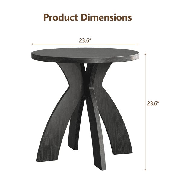 Round Side Table, 23.6 Inch Circular End Table with Curved Cross Legs, Melamine Laminated MDF Accent Table for Living Room, Bedroom, Balcony, Black