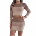 thumbnail image 2 of Roncen Women's Knitted Striped Color Block Two-Piece Set - Striped Long Sleeve Shorts Sweater with Skirt, Chic and Trendy Outfit, 2 of 8