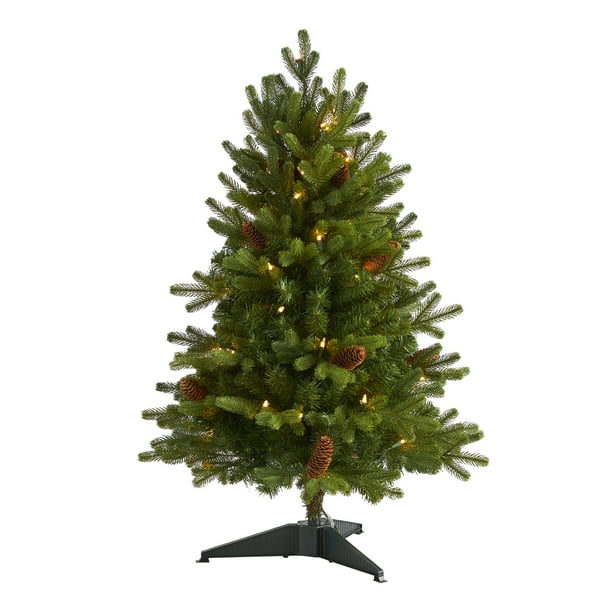 3ft. Yukon Mountain Fir Artificial Christmas Tree with 50 Clear Lights and Pine Cones Walmart