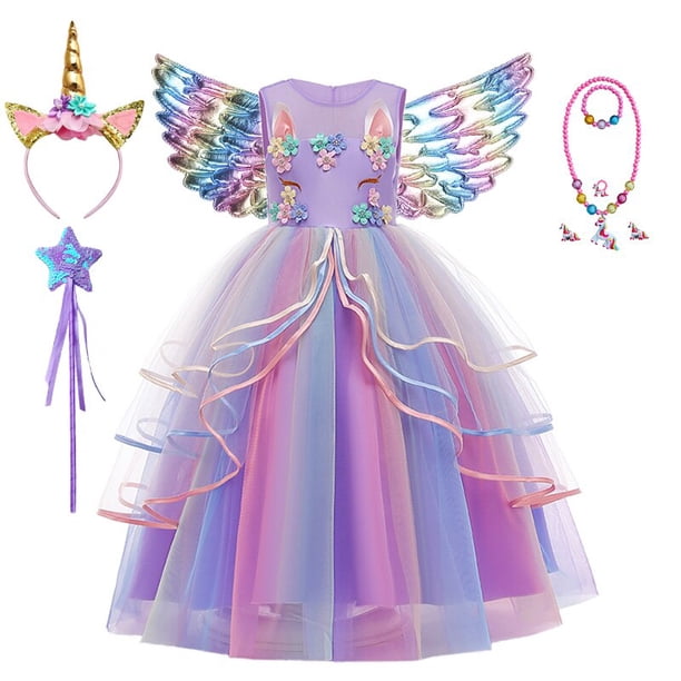 Fantasia-vestido de unicornio arcoíris para niñas, estilo de hoja de loto, flor, tul largo, Princesa, fiesta de cumpleaños Fivean unisex