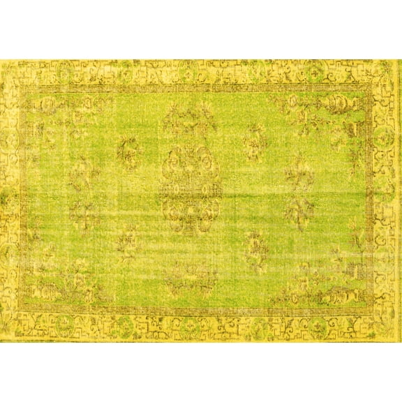 Ahgly Company Machine Washable Indoor Rectangle Persian Yellow Bohemian Area Rugs, 5' x 7'