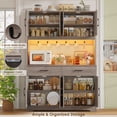 thumbnail image 5 of Hiphuta 71" Tall Kitchen Pantry Storage Cabinet with RGB LED and 6 Metal Hooks, Farmhouse Coffee Bar Cabinet with Charging Station, Buffet with Hutch and Microwave Stand, Gray, 5 of 7