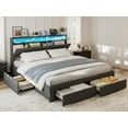 thumbnail image 5 of ARICOEASY King Bed Frame with Hidden Storage Headboard & Drawers, Upholstered Platform Bed King Size with LED Lights, Type-C Charging Station, No Box Spring Needed, Solid Wood Slats, Dark Grey, 5 of 9