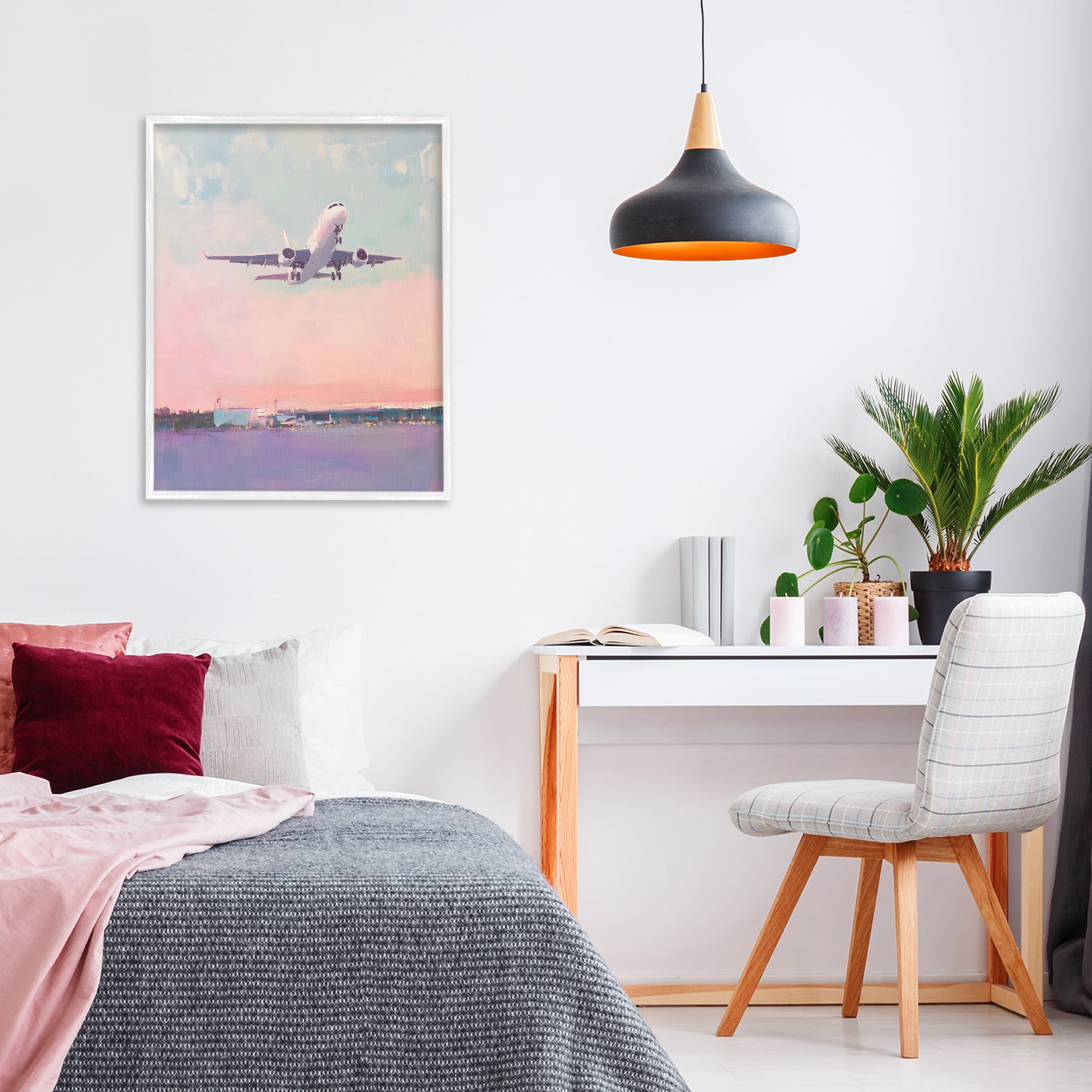 Stupell Industries Airplane Takeoff into Pastel Skies White Framed Giclee Art, design by The Prints Vibe