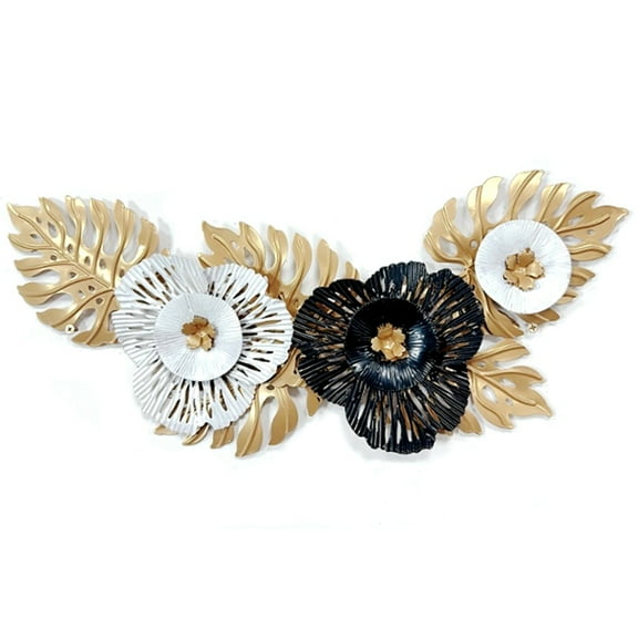 Leaves Metal Wall Decor Wall Sculpture Decor Luxury Iron Hanging Artwork for Anniversary Living Room Gift Home, B,1 x Leaves Metal Wall Decor,Black&White&Gold