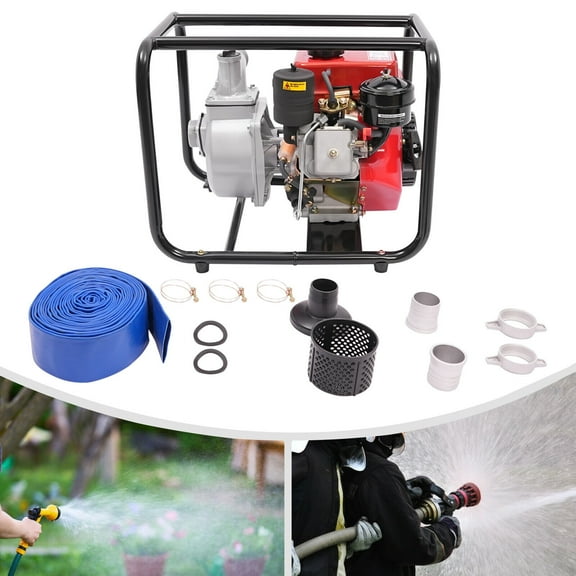 Miumaeov 2'' Water Pump 196CC 4-stroke Diesel Powered Water Transfer Irrigation Pump with 7.5m Water Pipe