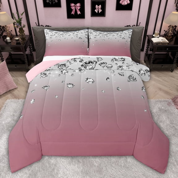 Castle Fairy Sparkling Crystal Twin Comforter Sets,Princess Bling Jewelry Bedding Set