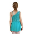 thumbnail image 4 of IEFIEL Kids Girls Ballet Dance Leotard Sleeveless Oblique Shoulder Acrobatics Skating Dress Shiny Sequins Dance Wear Green 14, 4 of 7