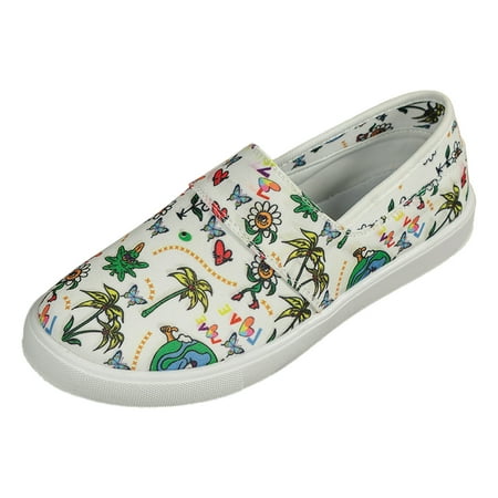 QYZEU Women Black Flats Womens Casual Dress Shoes Leisure Women s Four Seasons Cartoon Prints Non Slip Flat Round Toe Breathable Slip On Canvas Shoes White 37