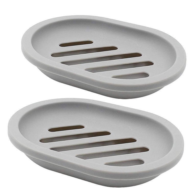 GLUAAE 2-Pack Soap Dish with Drainage Slots, Gray photo 1